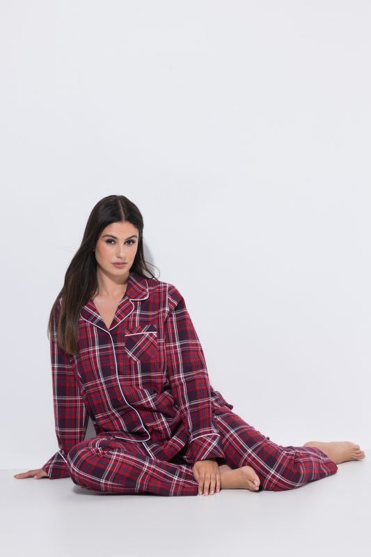 Plaid Button Front Cotton Flannel Pajama Set