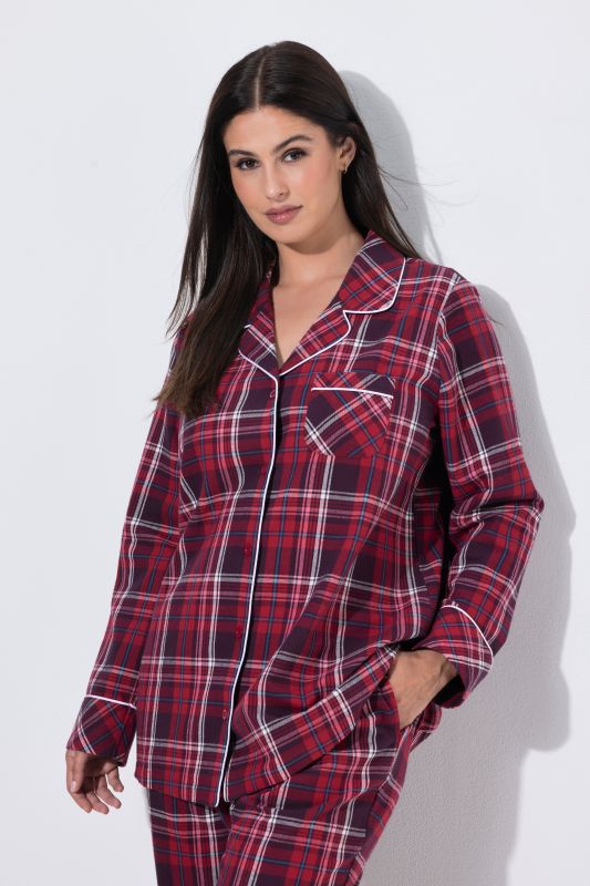 Plaid Button Front Cotton Flannel Pajama Set
