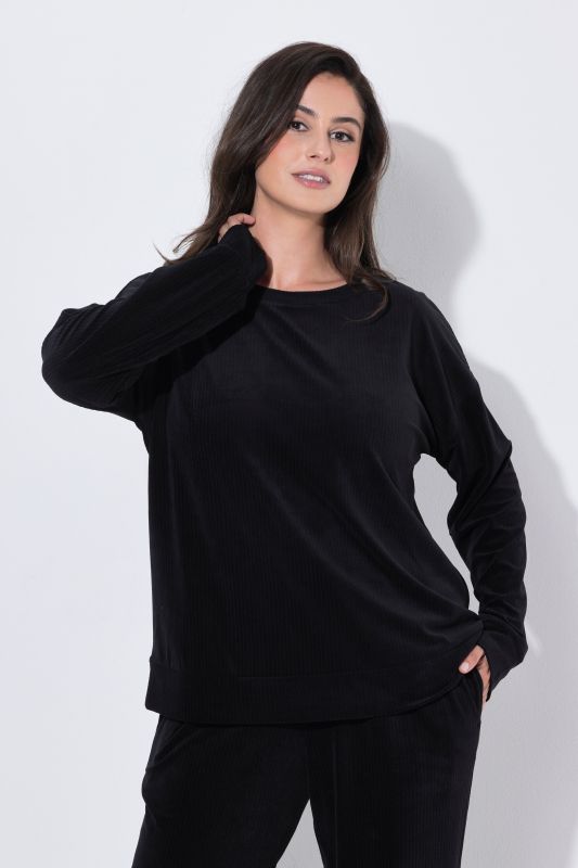 Textured Stripe Stretch Knit Oversized Fit Lounge Top