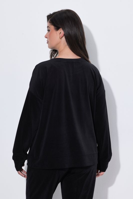 Textured Stripe Stretch Knit Oversized Fit Lounge Top