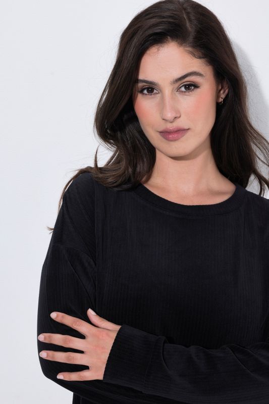 Textured Stripe Stretch Knit Oversized Fit Lounge Top
