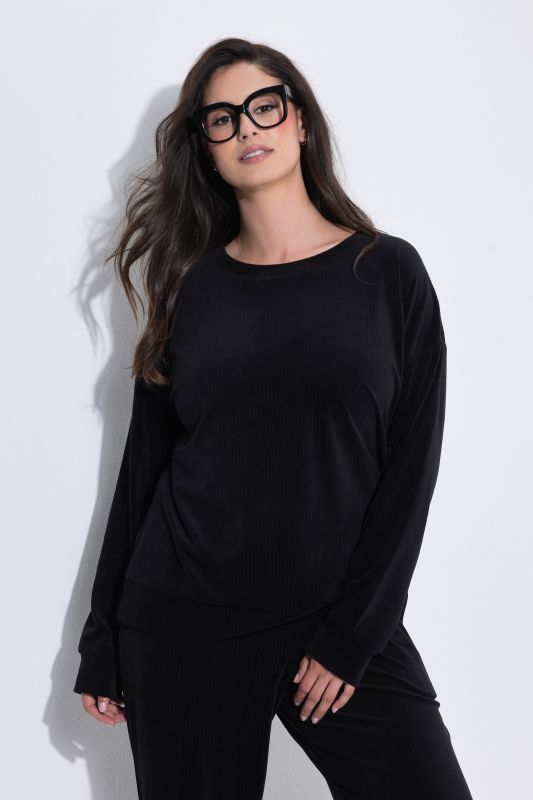 Textured Stripe Stretch Knit Oversized Fit Lounge Top