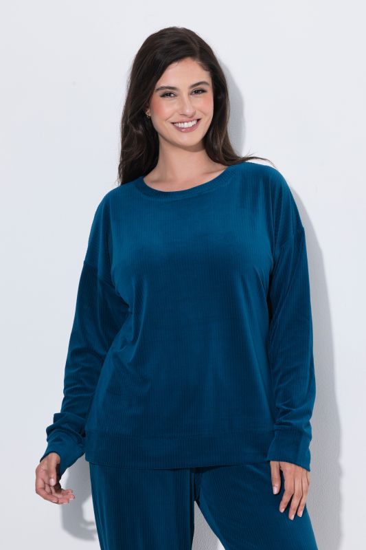 Textured Stripe Stretch Knit Oversized Fit Lounge Top