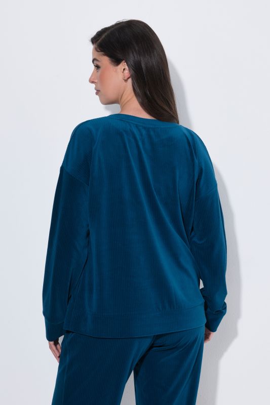 Textured Stripe Stretch Knit Oversized Fit Lounge Top