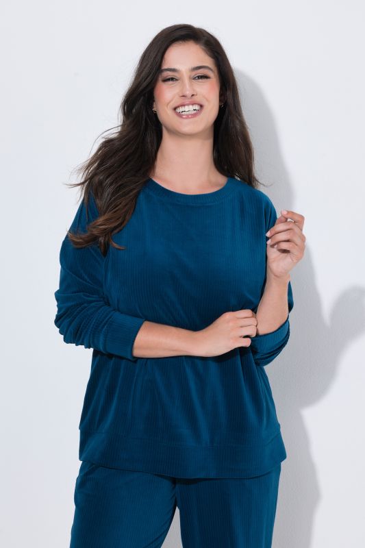 Textured Stripe Stretch Knit Oversized Fit Lounge Top