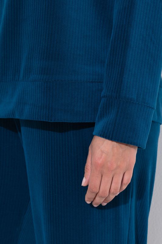 Textured Stripe Stretch Knit Oversized Fit Lounge Top