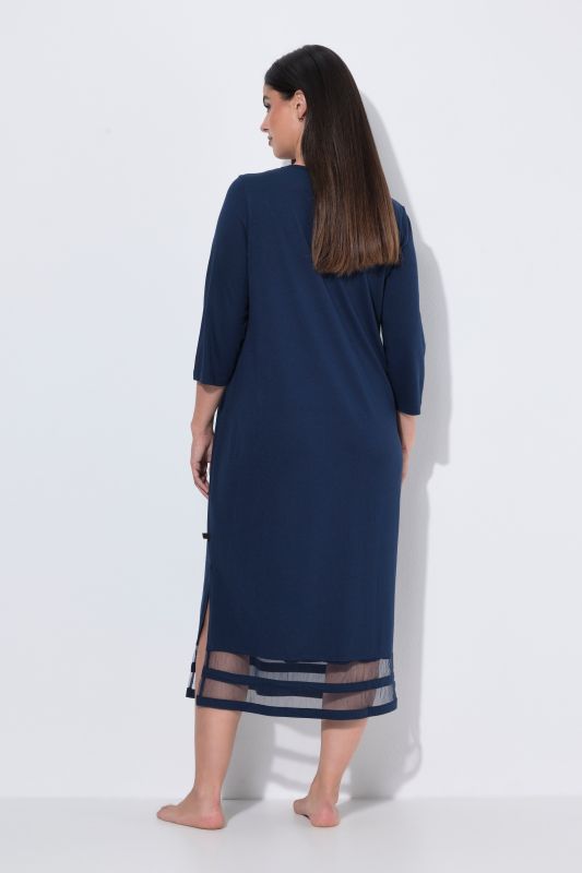 V-Neck 3/4 Sleeve Nightgown with Mesh Trim