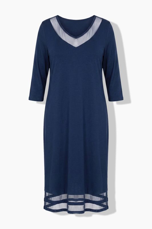 V-Neck 3/4 Sleeve Nightgown with Mesh Trim