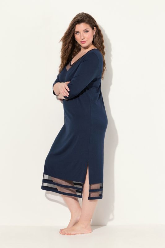 V-Neck 3/4 Sleeve Nightgown with Mesh Trim