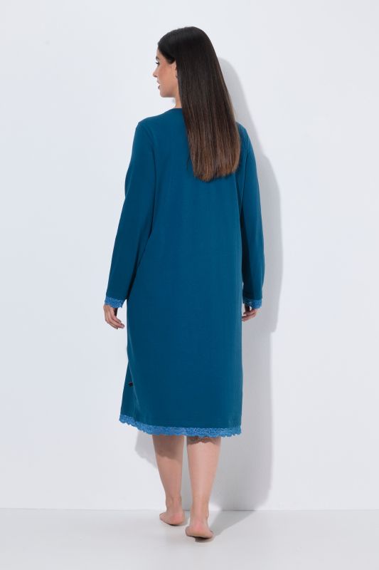 Lace Trim Long Sleeve V-Neck Nightgown
