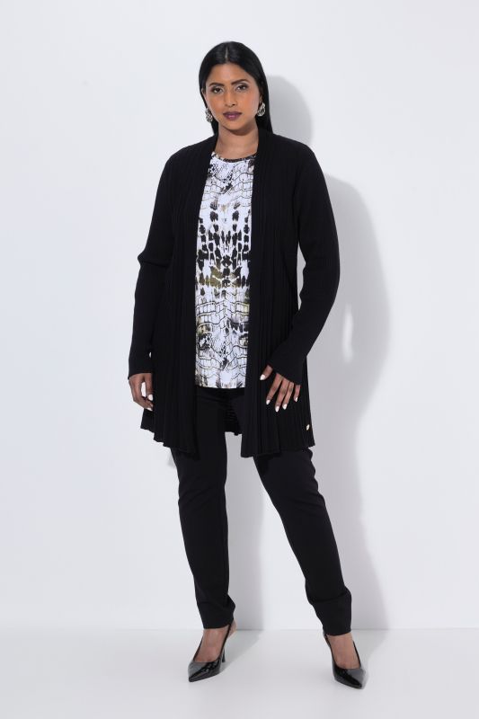 Pleated Longline Open Shape Cardigan