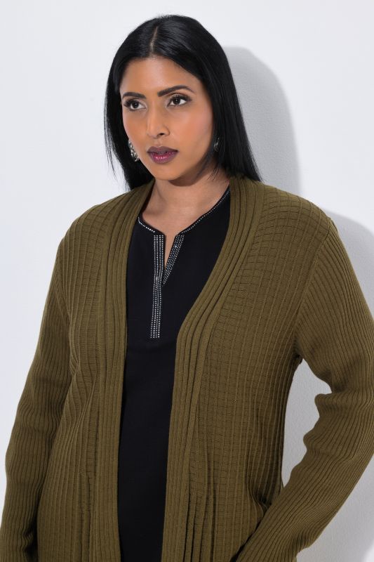 Pleated Longline Open Shape Cardigan