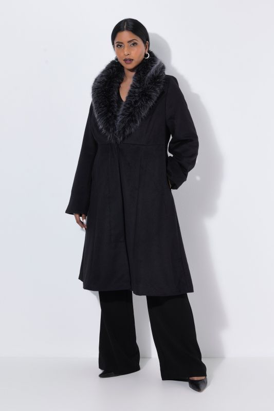 Faux Fur Collared A-Line Coat