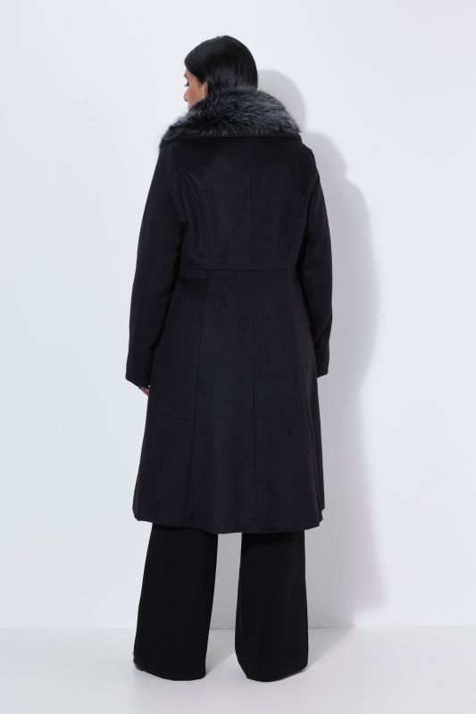 Faux Fur Collared A-Line Coat