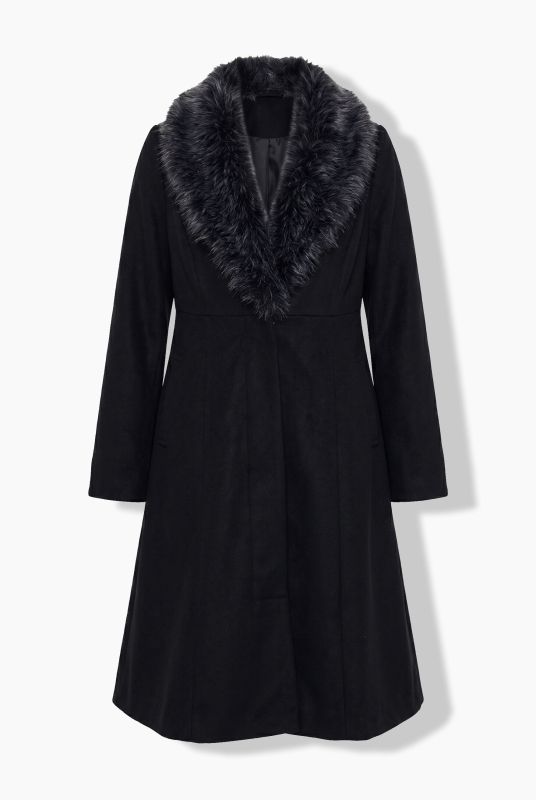 Faux Fur Collared A-Line Coat