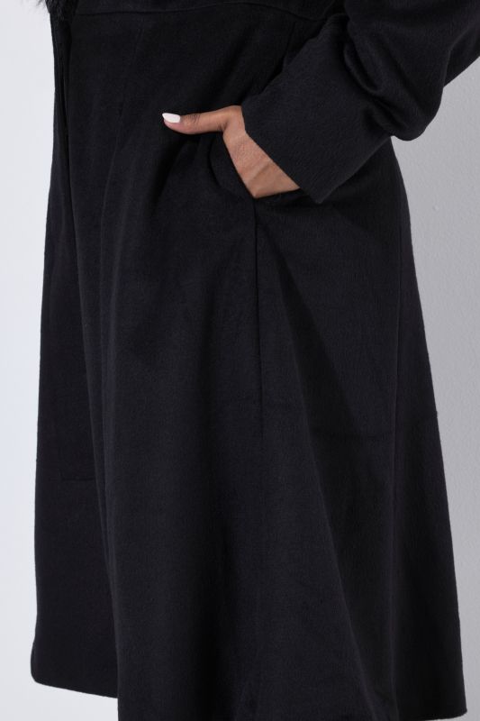 Faux Fur Collared A-Line Coat