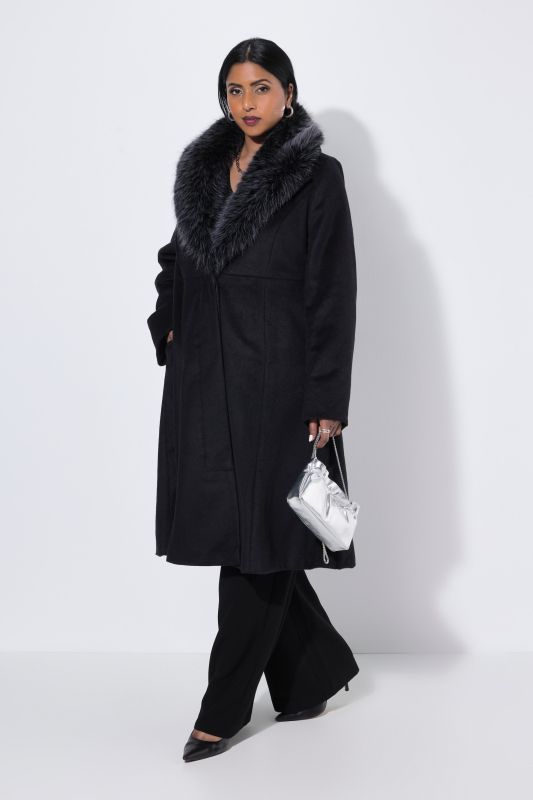 Faux Fur Collared A-Line Coat