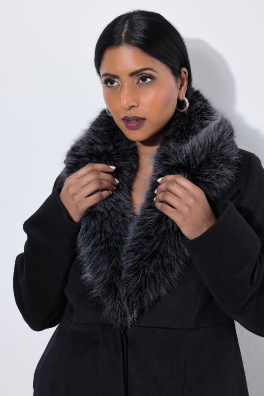 Faux Fur Collared A-Line Coat