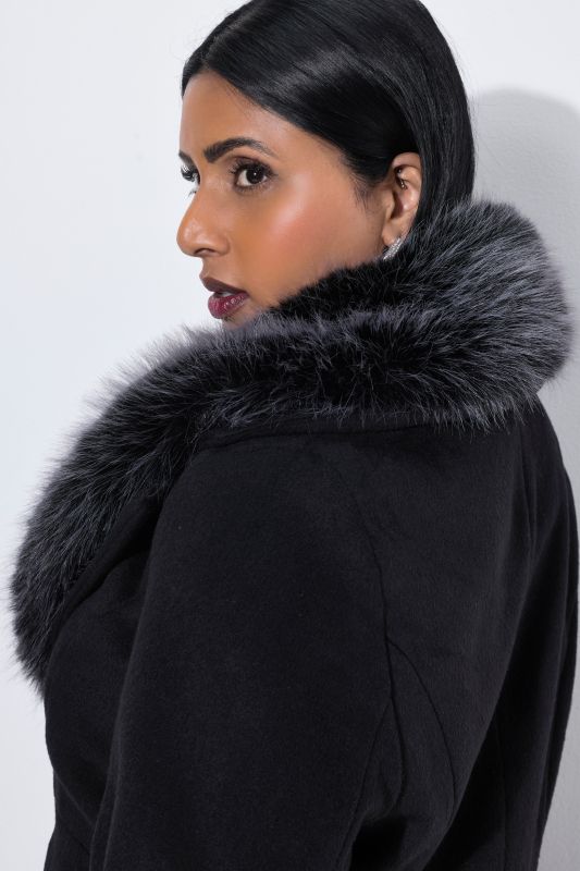 Faux Fur Collared A-Line Coat