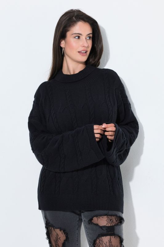 Oversized Cable Knit Turtleneck Sweater