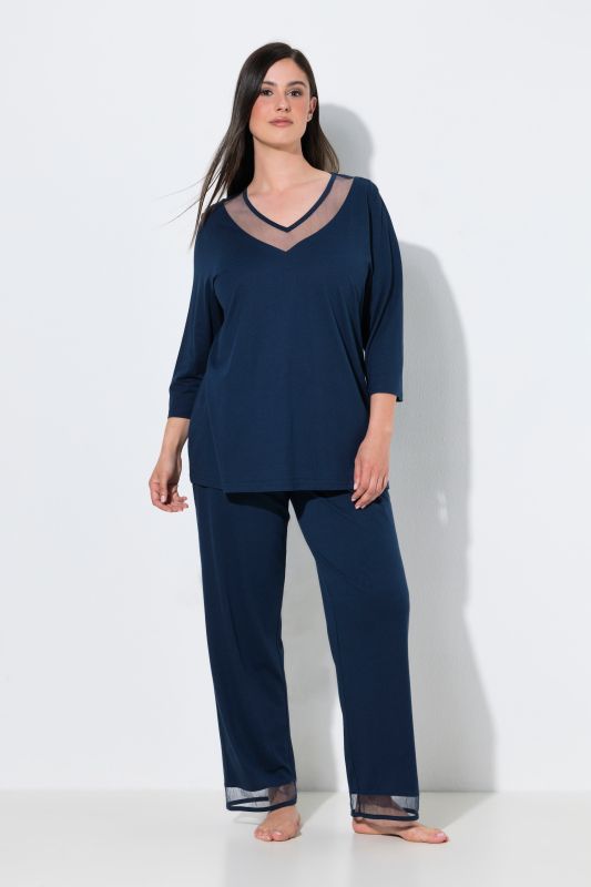 Mesh Panel 3/4 Sleeve Pajama Set