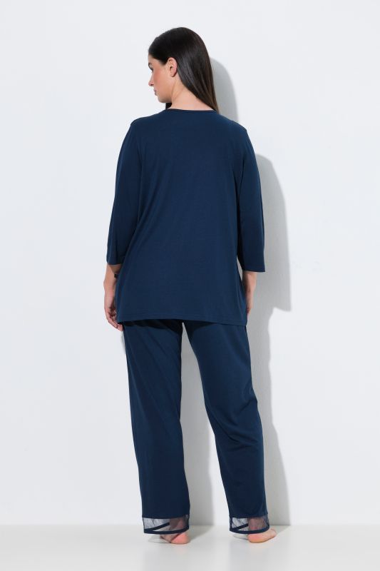 Mesh Panel 3/4 Sleeve Pajama Set