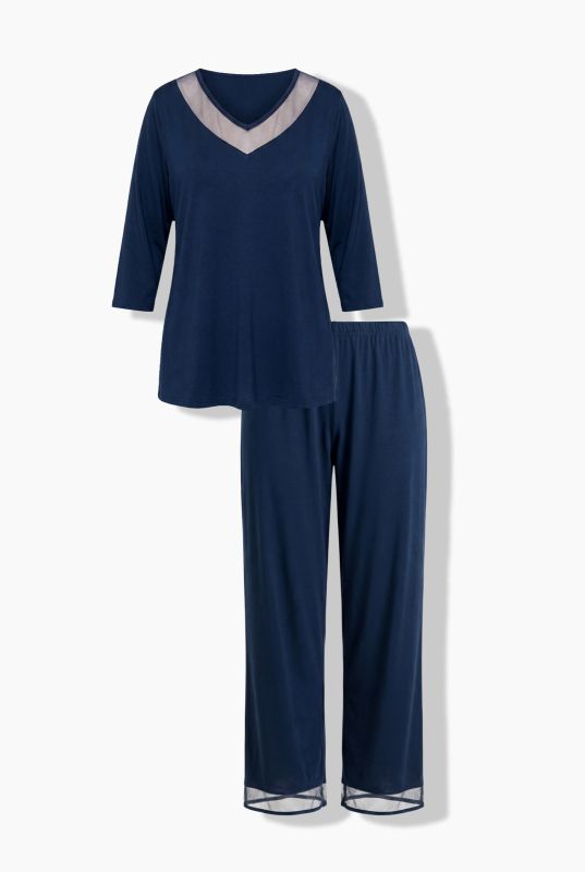Mesh Panel 3/4 Sleeve Pajama Set