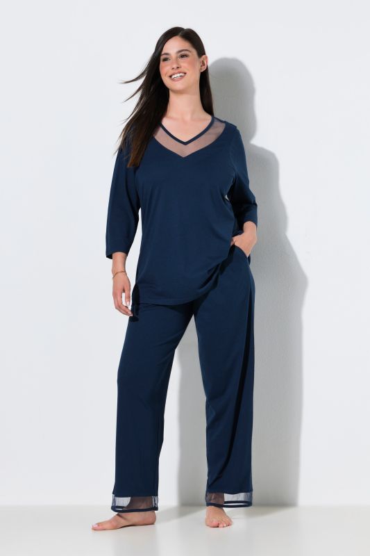 Mesh Panel 3/4 Sleeve Pajama Set