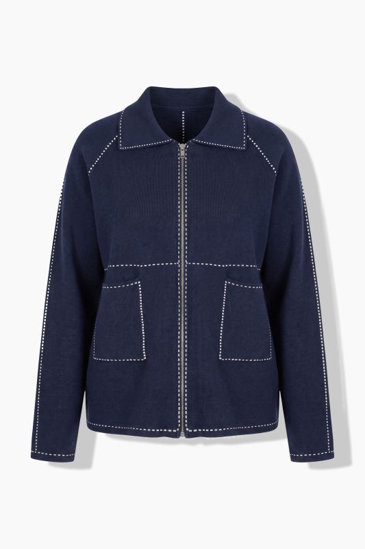 Decorative Stitch Zip-Up Cardigan