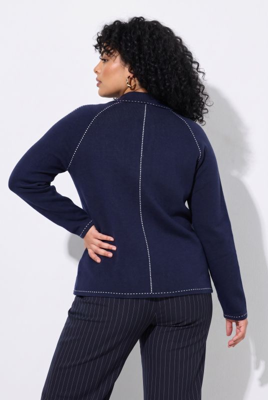 Decorative Stitch Zip-Up Cardigan