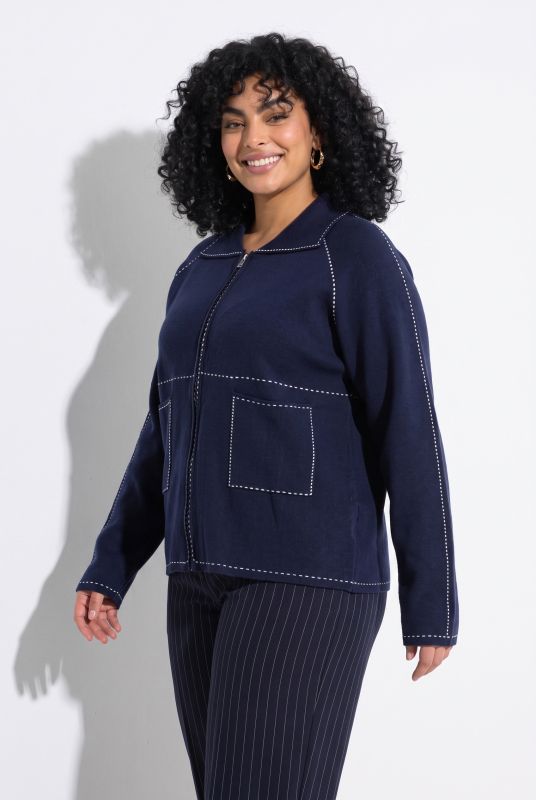 Decorative Stitch Zip-Up Cardigan