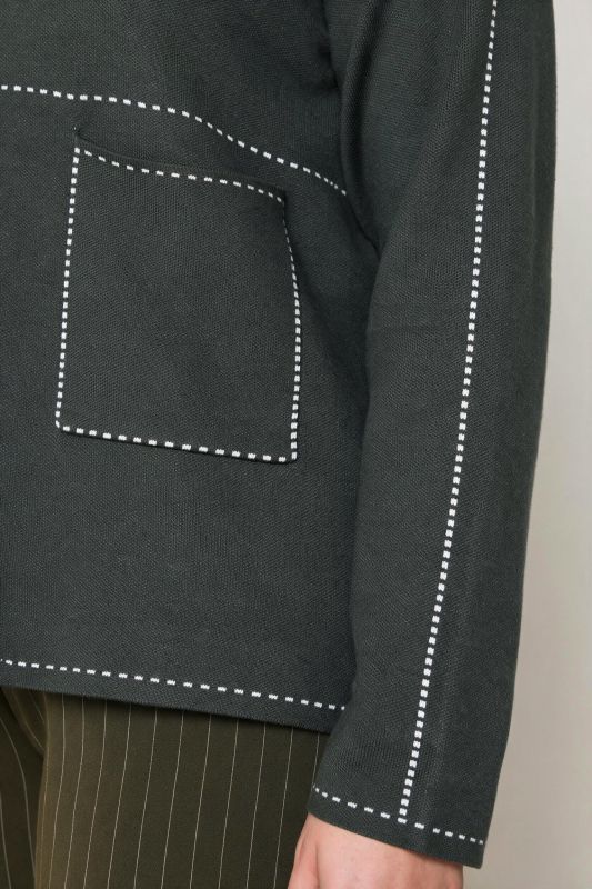Decorative Stitch Zip-Up Cardigan