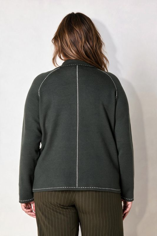 Decorative Stitch Zip-Up Cardigan