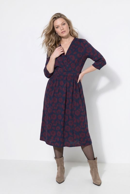 Eco Cotton Floral Print 3/4 Sleeve Wrap Dress