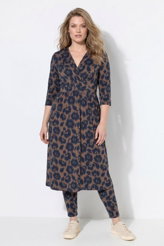 Eco Cotton Floral Print 3/4 Sleeve Wrap Dress