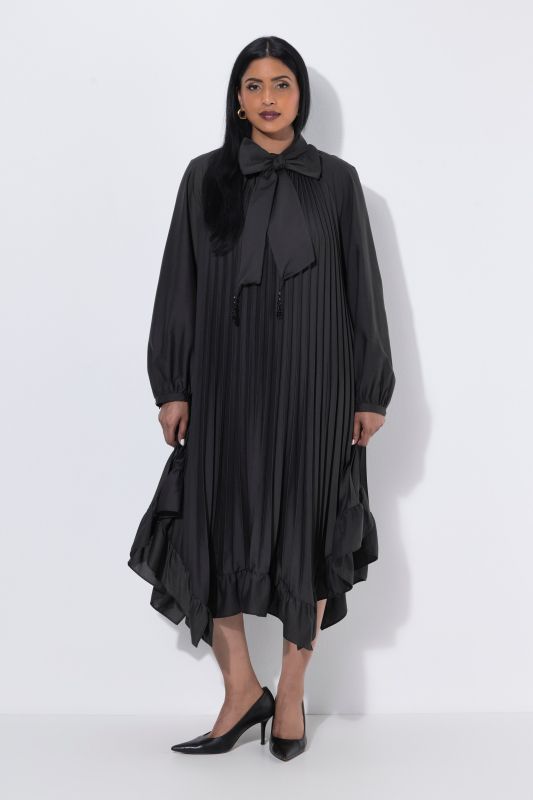 Pleated Handkerchief Hem Long Sleeve Dress
