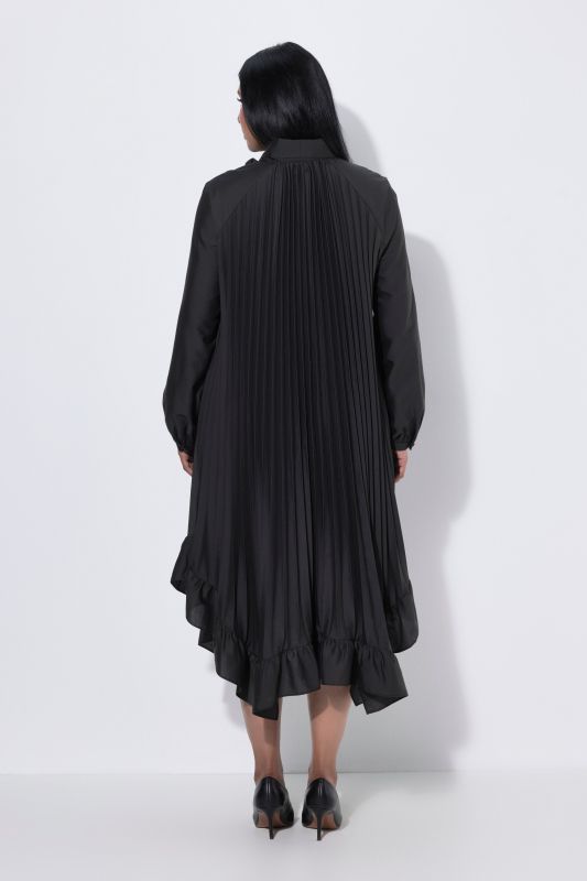 Pleated Handkerchief Hem Long Sleeve Dress
