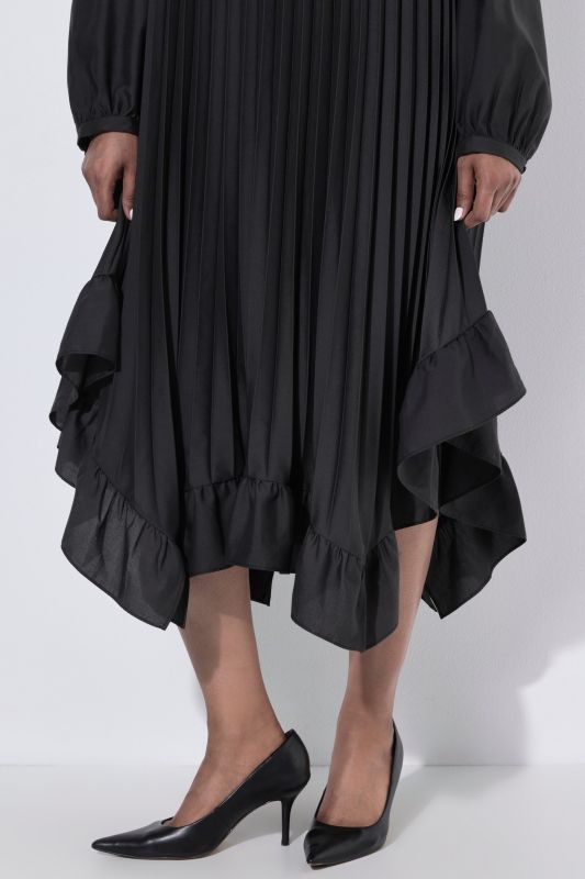 Pleated Handkerchief Hem Long Sleeve Dress
