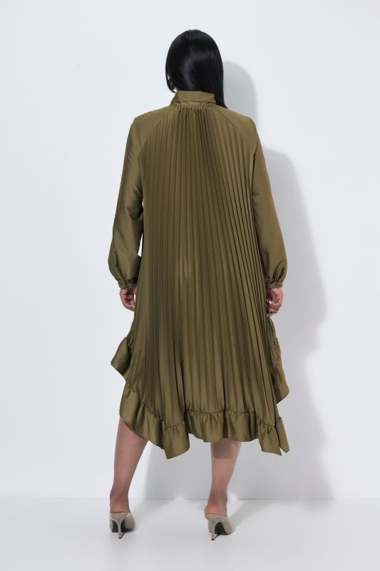 Pleated Handkerchief Hem Long Sleeve Dress