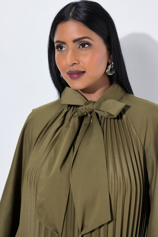 Pleated Handkerchief Hem Long Sleeve Dress