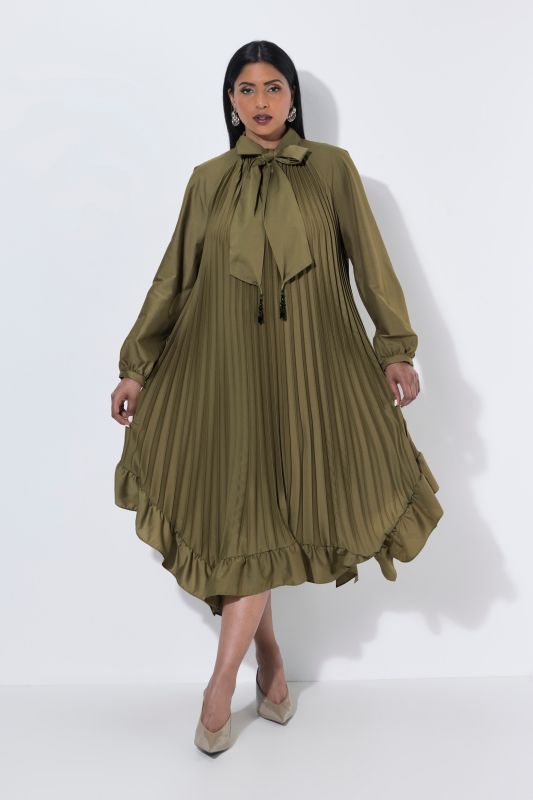 Pleated Handkerchief Hem Long Sleeve Dress