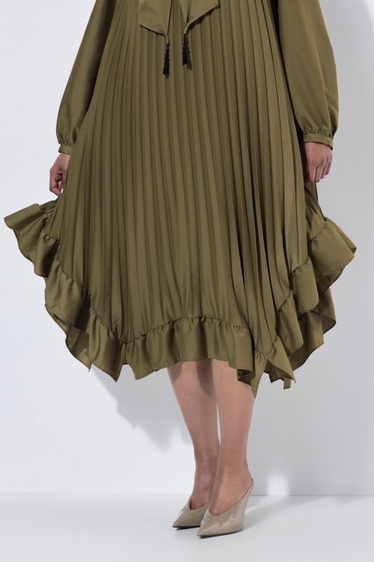 Pleated Handkerchief Hem Long Sleeve Dress