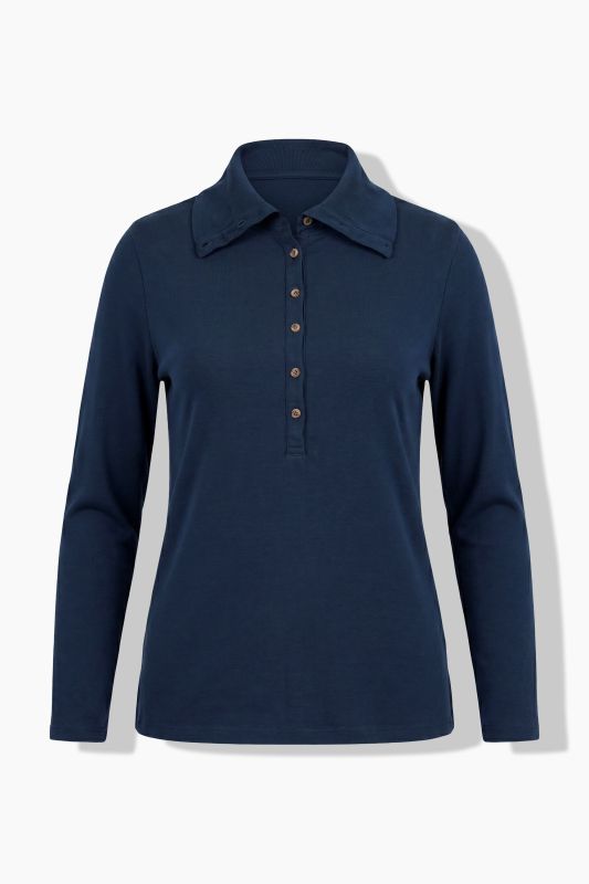 Eco Cotton Roll Neck Partial Button-Down Tee