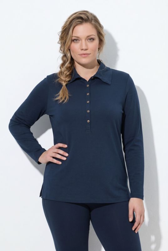 Eco Cotton Roll Neck Partial Button-Down Tee