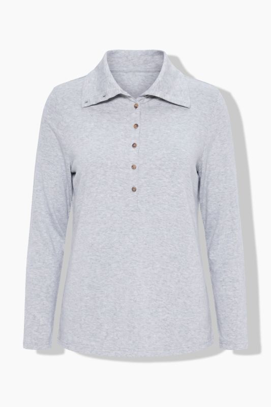 Eco Cotton Roll Neck Partial Button-Down Tee
