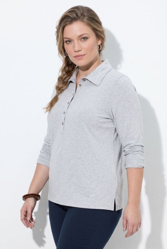Eco Cotton Roll Neck Partial Button-Down Tee