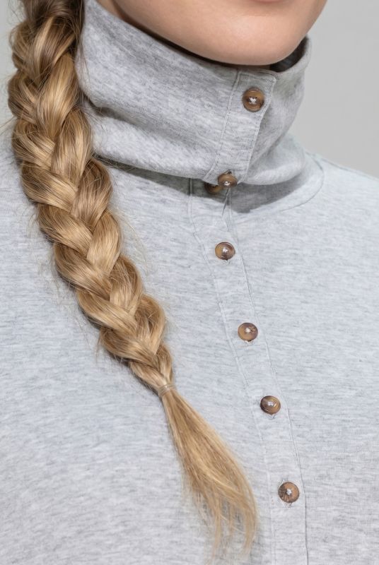 Eco Cotton Roll Neck Partial Button-Down Tee