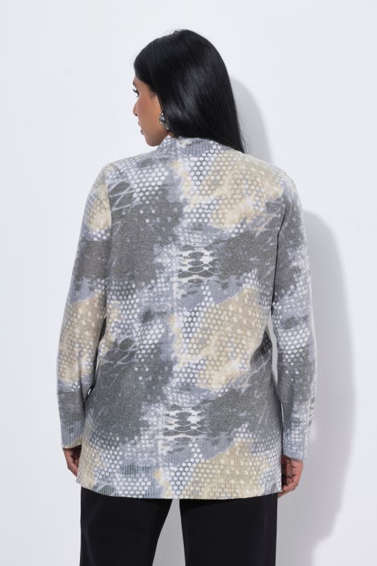 Micro-Sequined Abstract Print Long Sleeve Turtleneck Sweater
