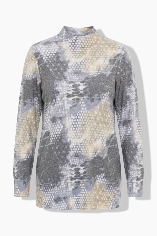 Micro-Sequined Abstract Print Long Sleeve Turtleneck Sweater