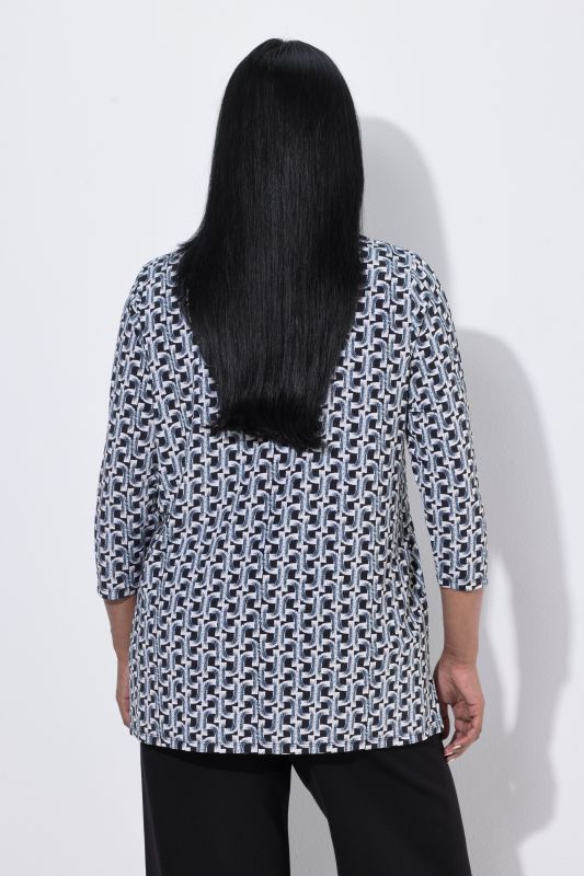Graphic Print Slinky Stretch Knit 3/4 Sleeve T-Shirt Blouse